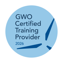 Logo of GWO for certified training providers. The link opens the certificate.